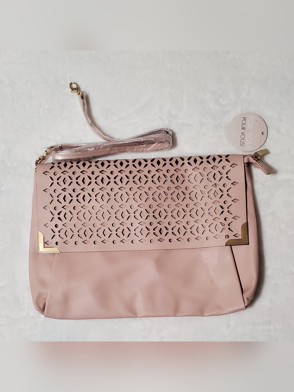 Women’s Pink Laser-Cut Foldover Crossbody Bag